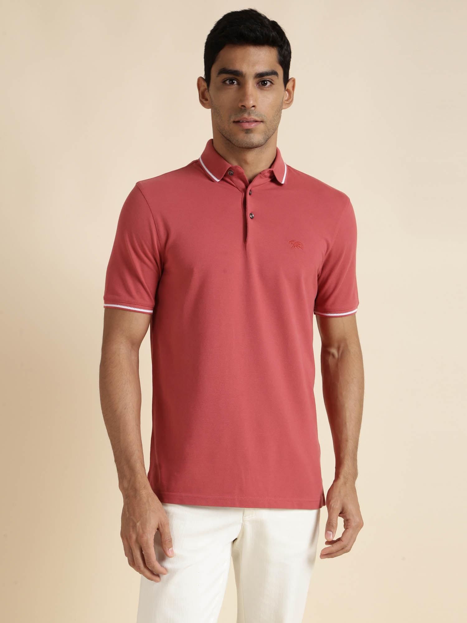 mens red half sleeves collar neck regular fit polo t-shirt