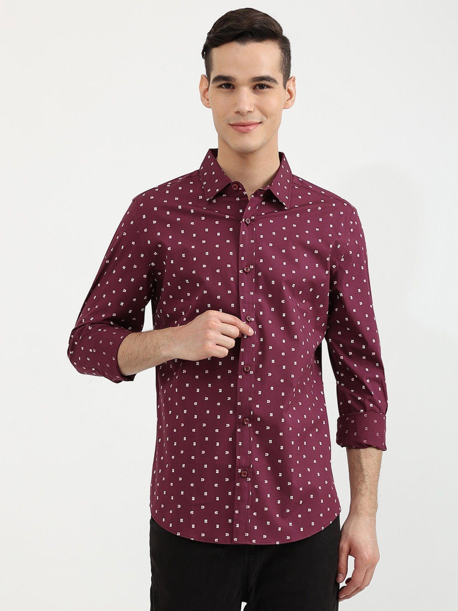 mens slim fit printed shirt maroon