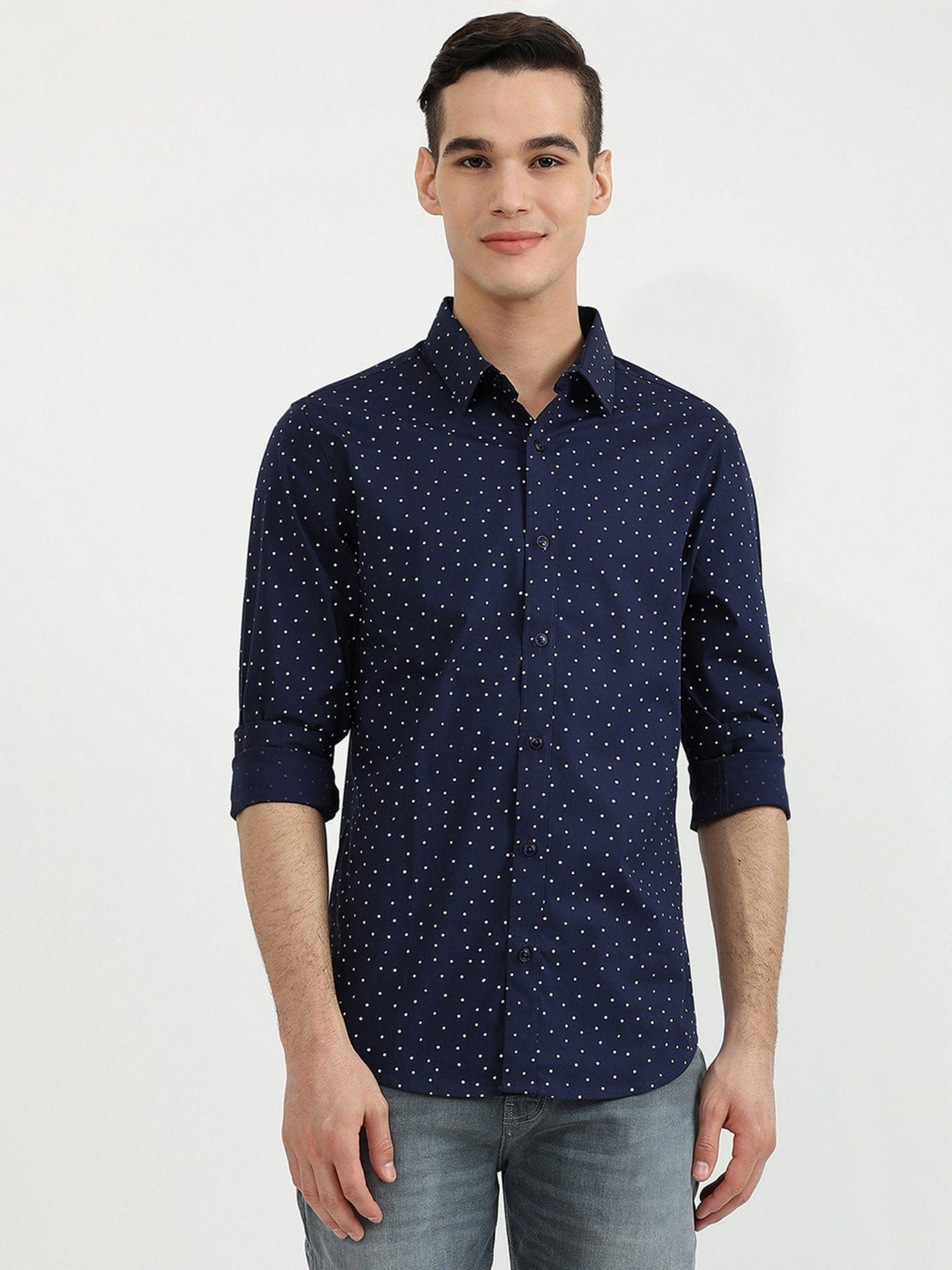 mens slim fit printed shirt-blue