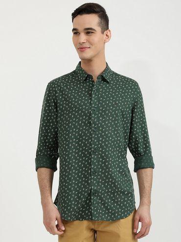 mens slim fit printed shirt-green