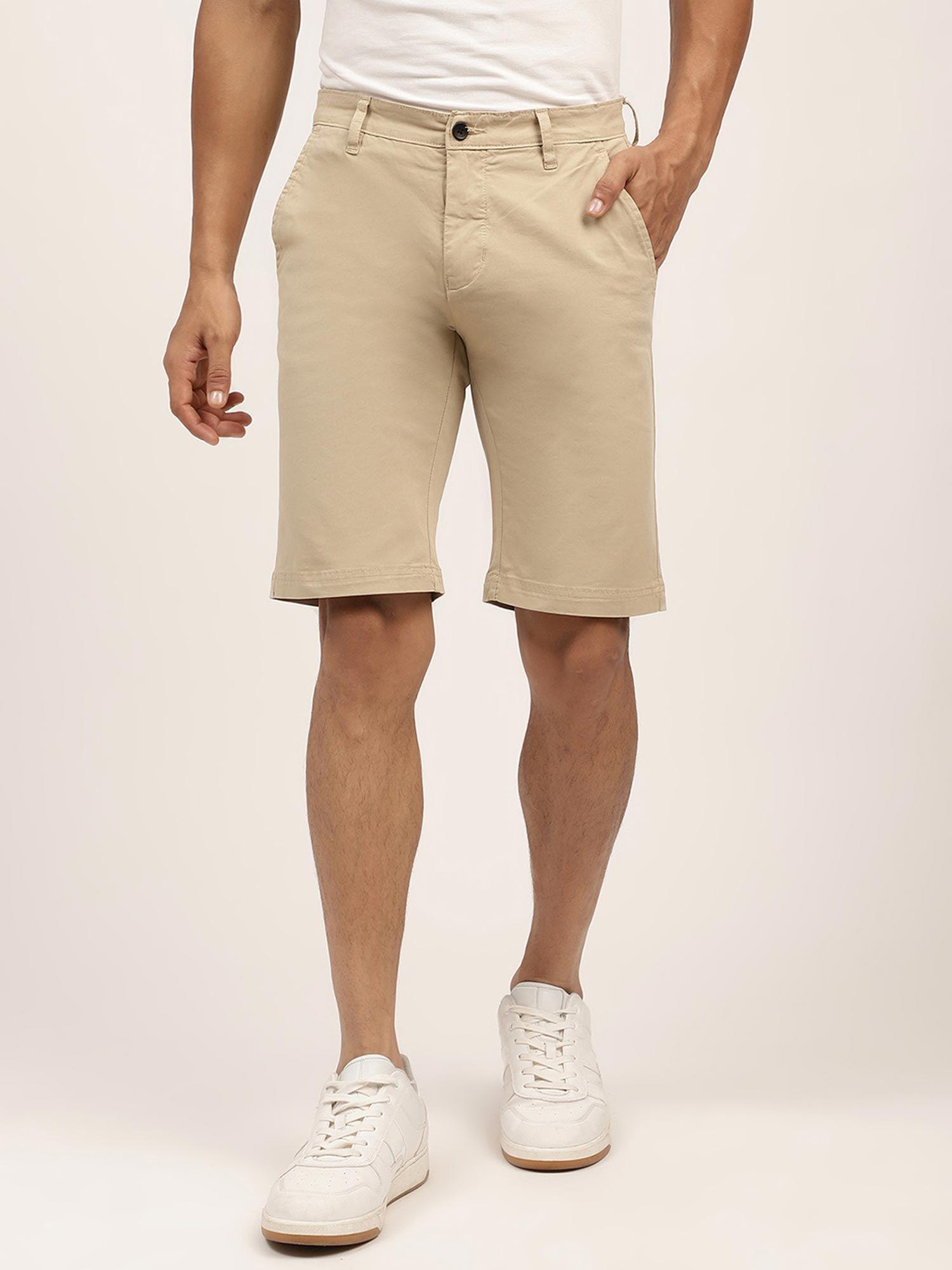 mens-solid-beige-regular-shorts