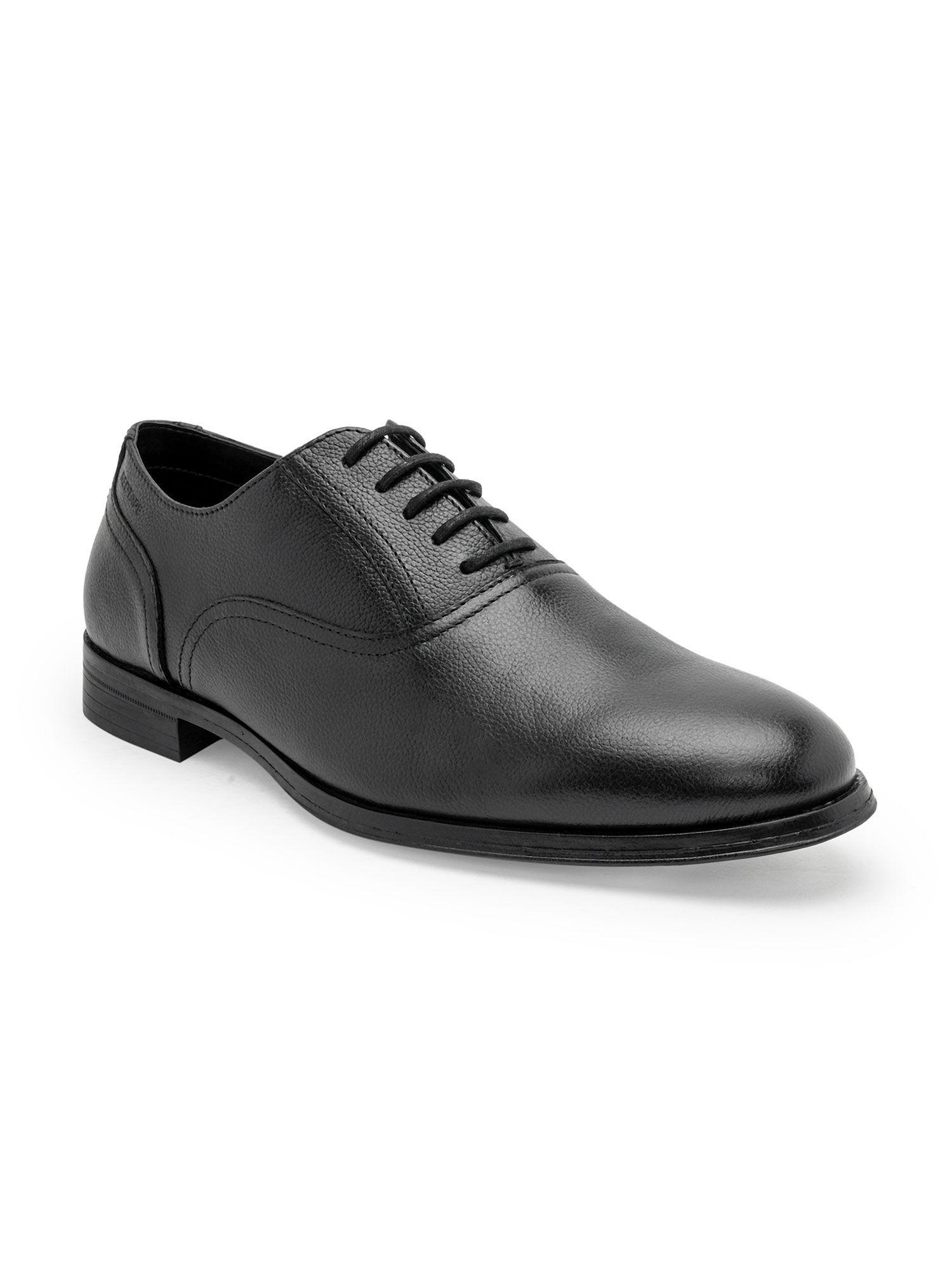 mens solid black genuine leather formal derbies shoes