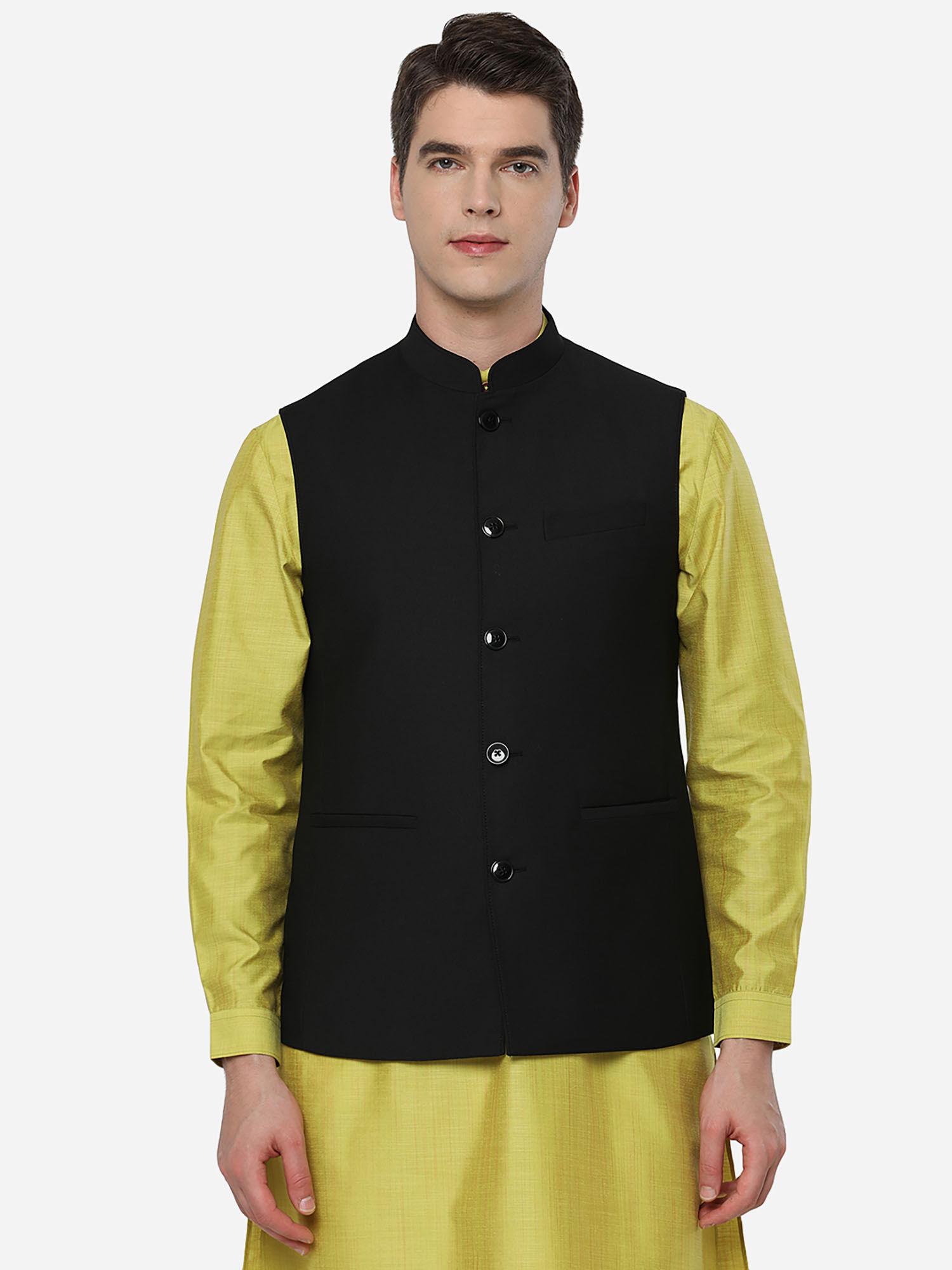 mens solid black poly wool regular fit modi jacket