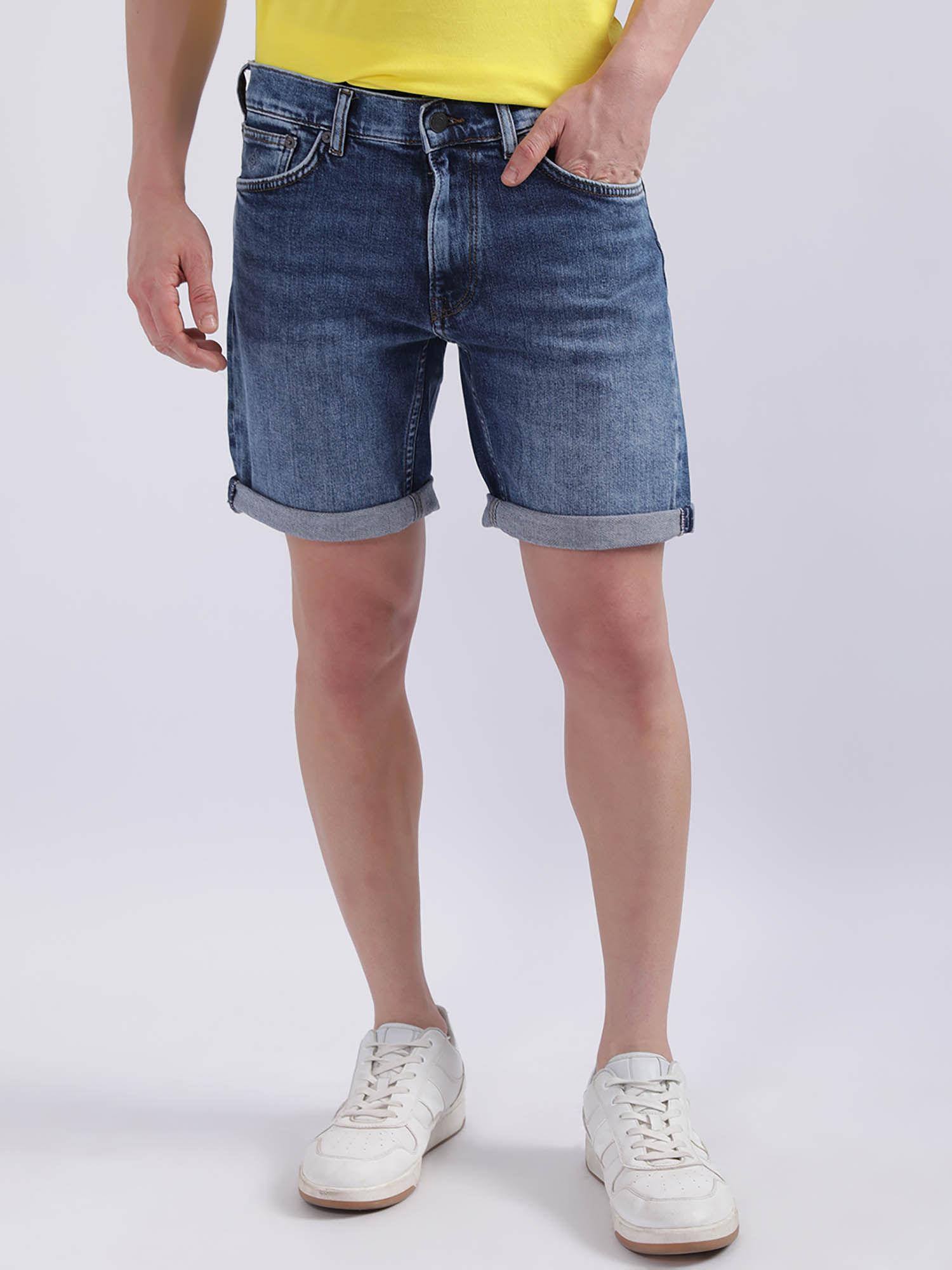 mens solid blue shorts
