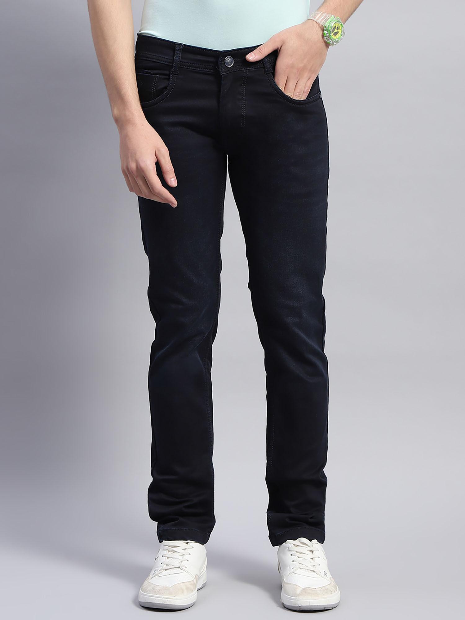 mens solid dark blue skinny fit casual jeans