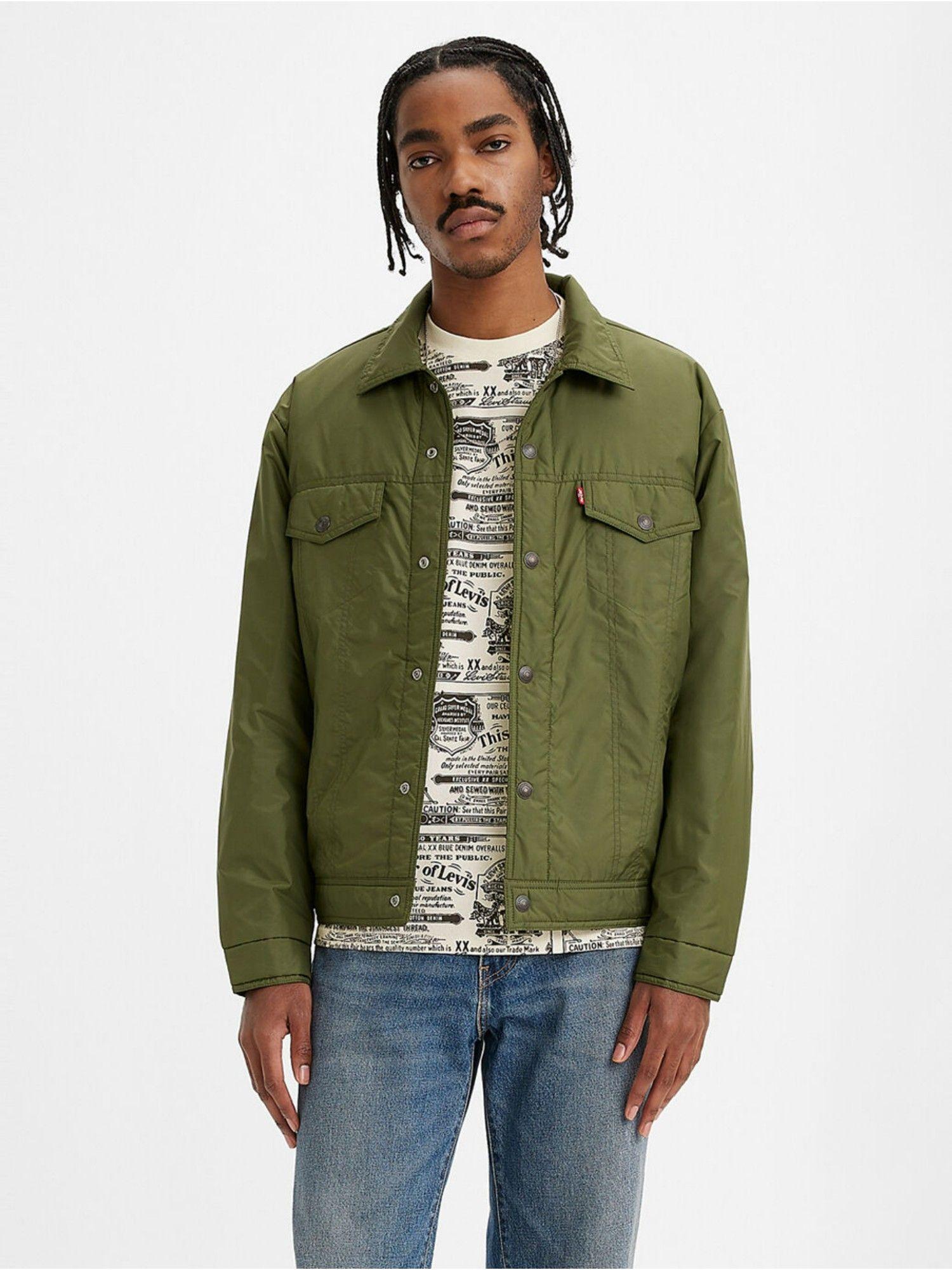 mens solid green collar neck jacket