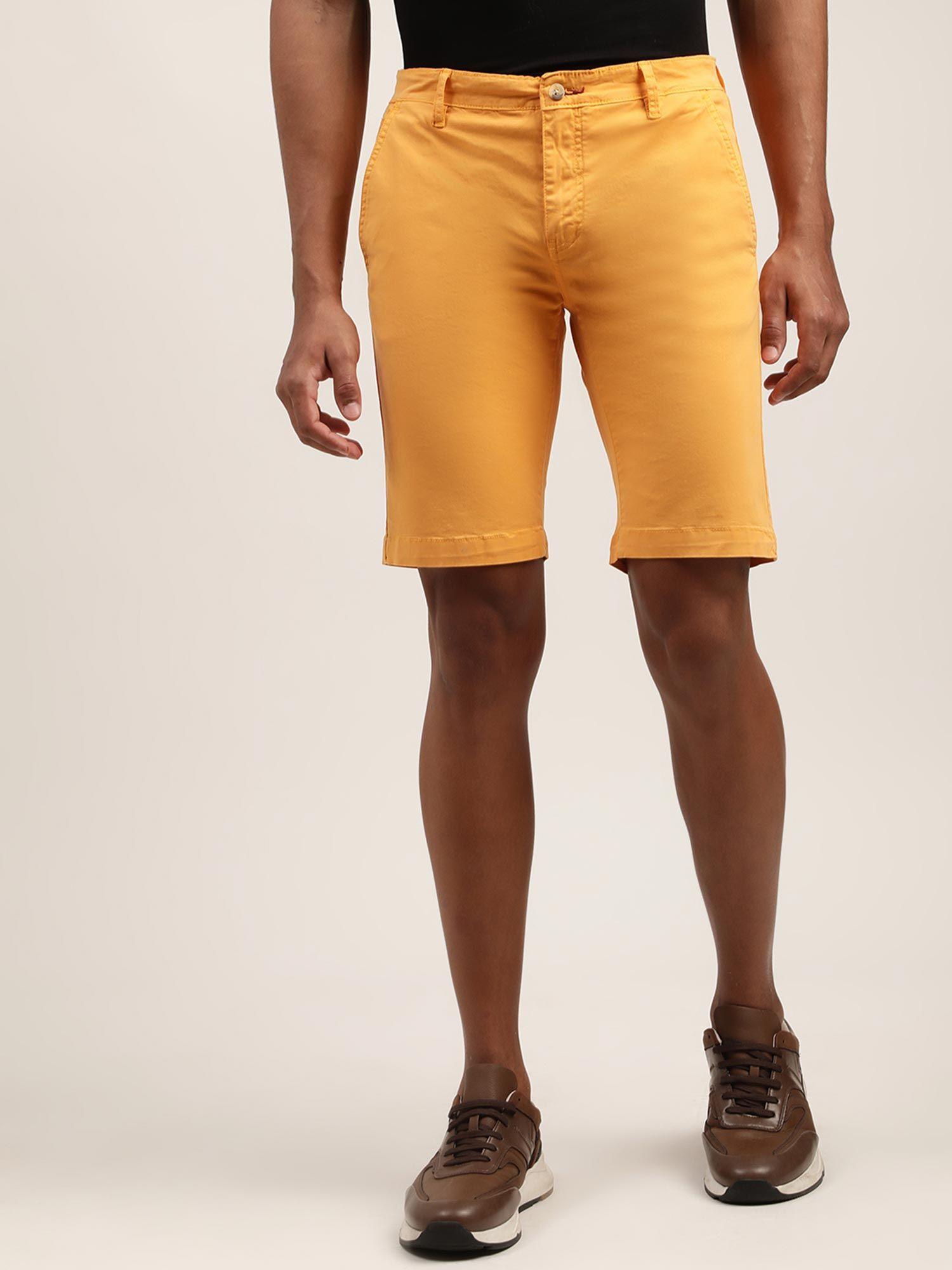 mens solid mustard regular shorts