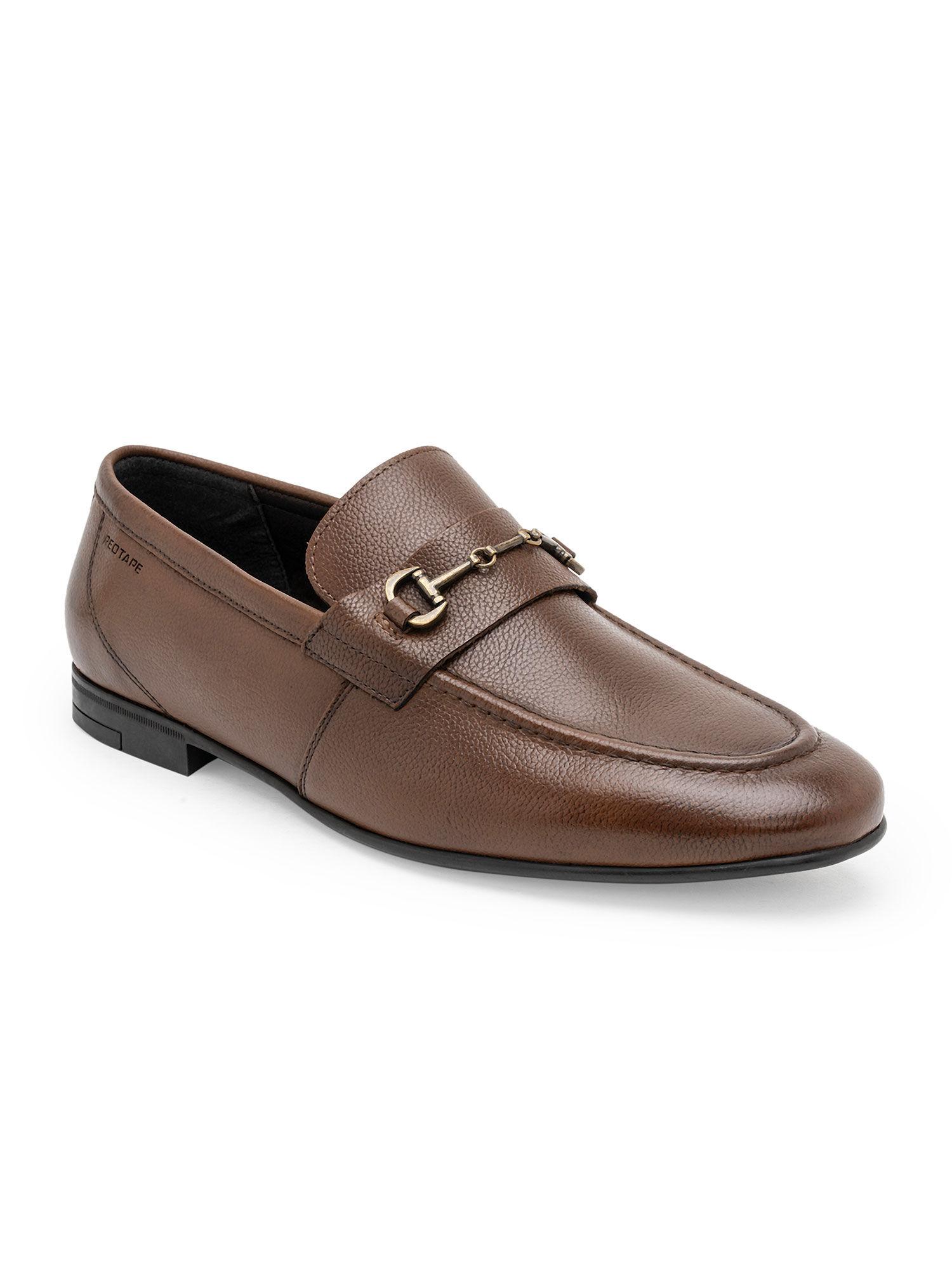 mens solid teak genuine leather formal loafers