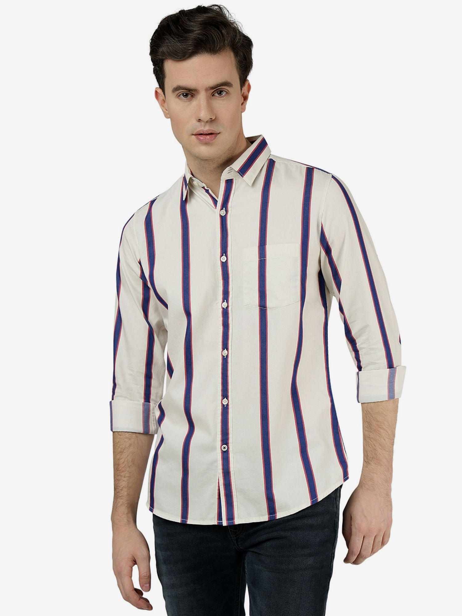 mens striped blue slim fit full sleeve cutaway collar casual shirt