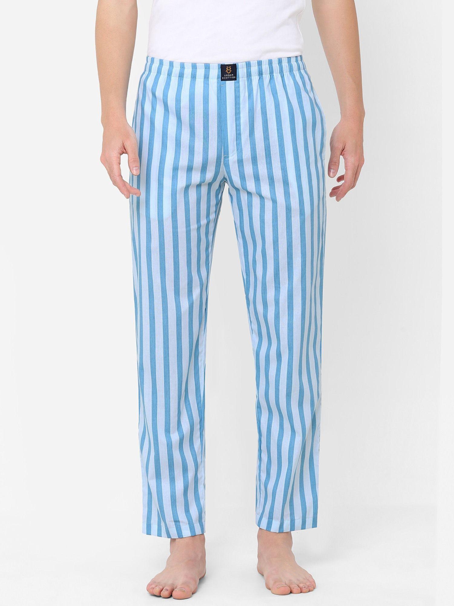 mens stripes printed cotton pyjamas blue