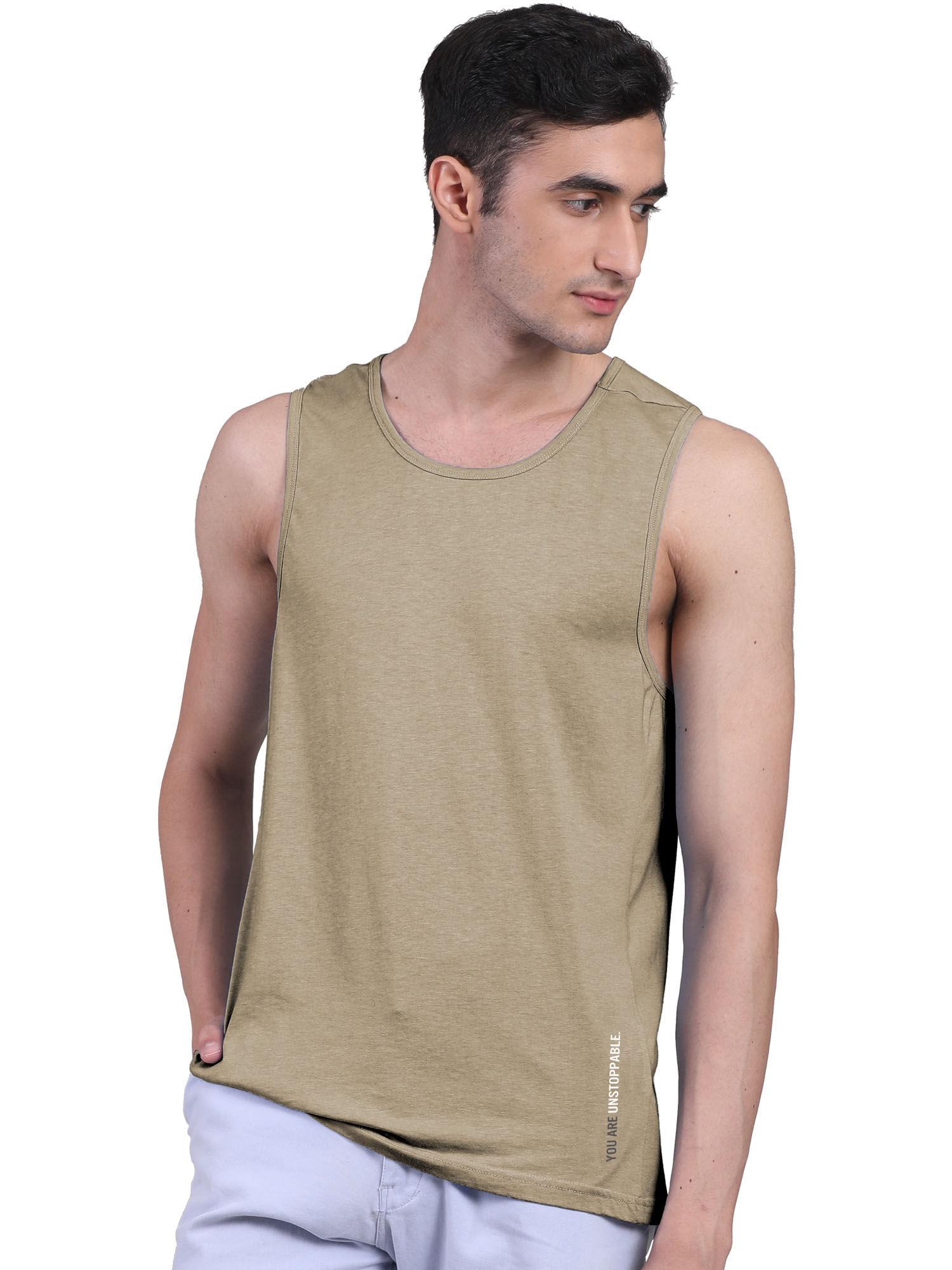 mens twin skin bamboo cotton anti microbial active vest brown