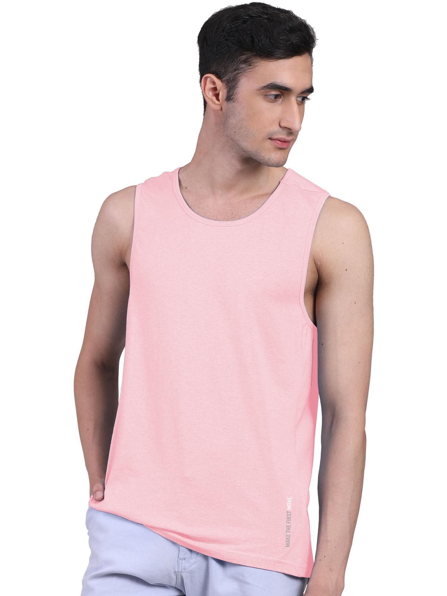 mens twin skin bamboo cotton anti microbial active vest peach