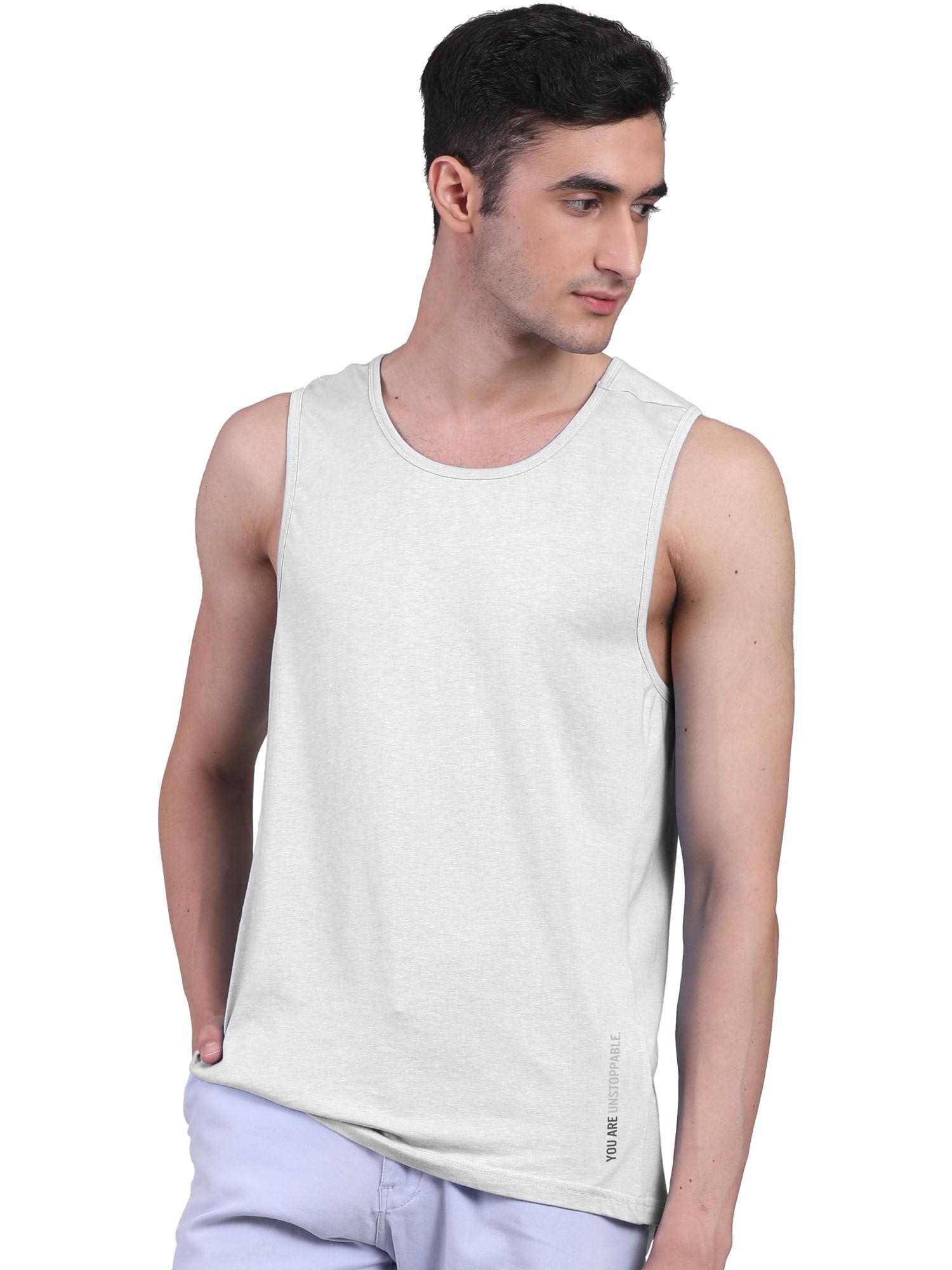 mens twin skin bamboo cotton anti microbial active vest white