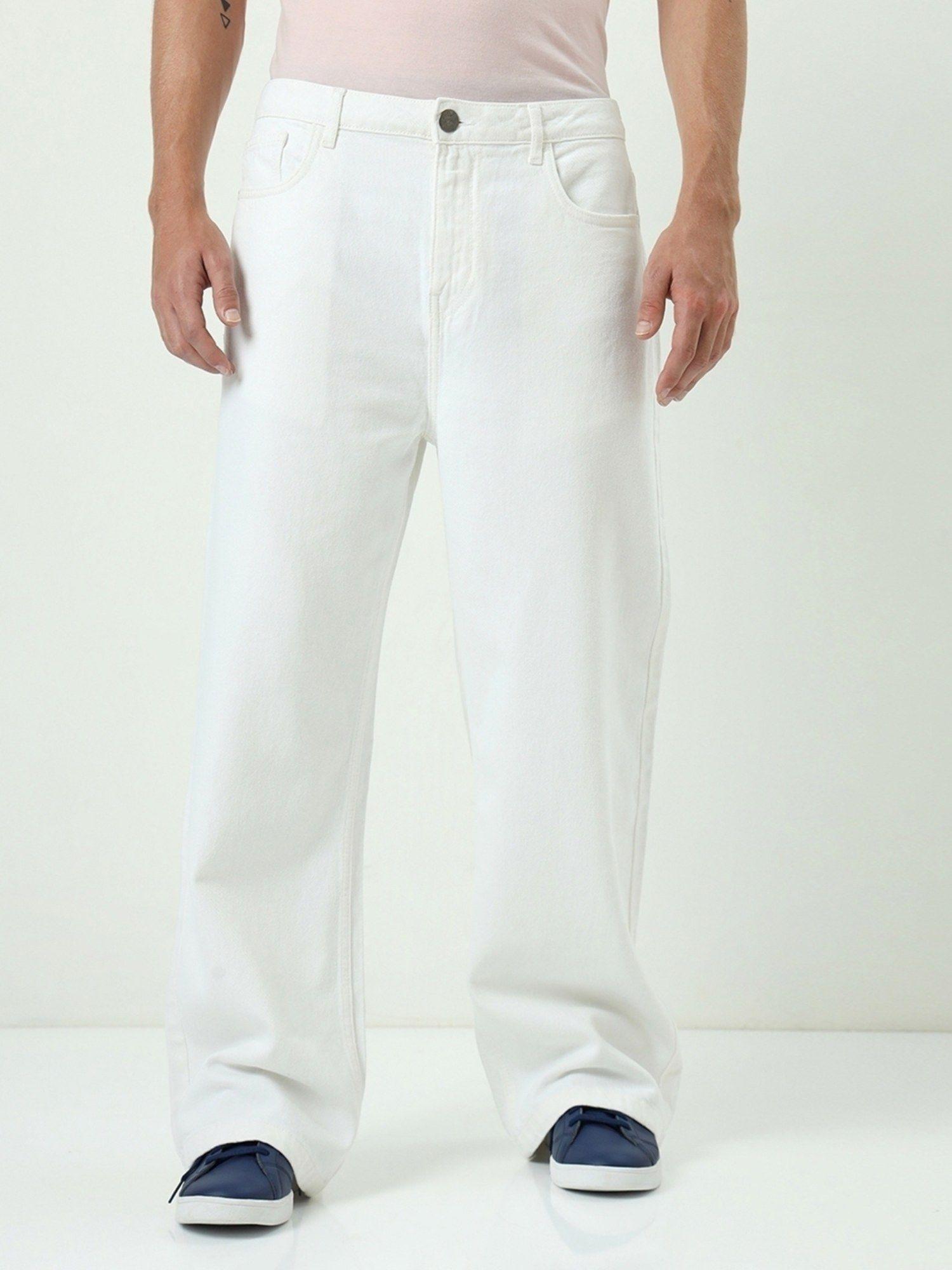 mens white baggy straight fit jeans