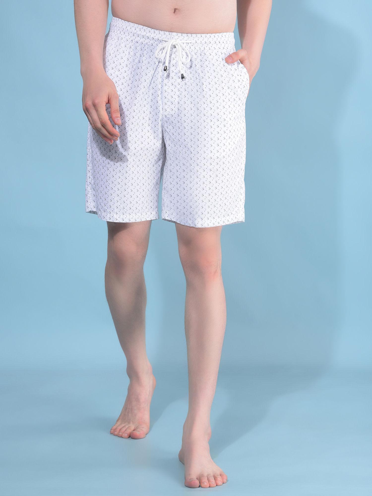 mens white printed 100% cotton shorts