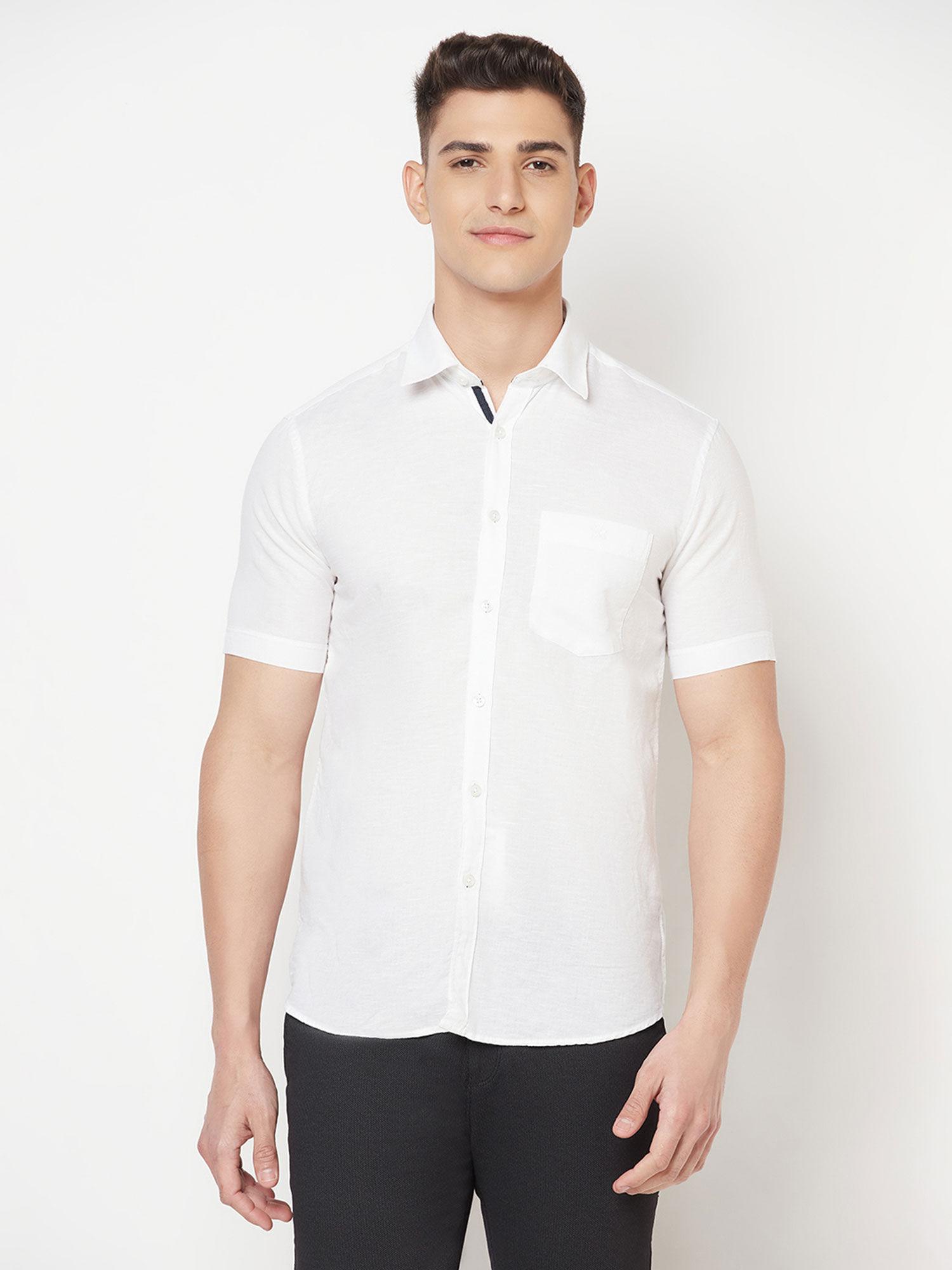mens white solid linen shirt