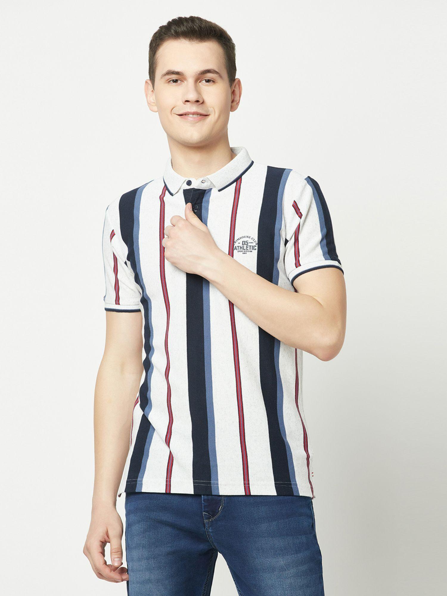 mens white striped polo t-shirt
