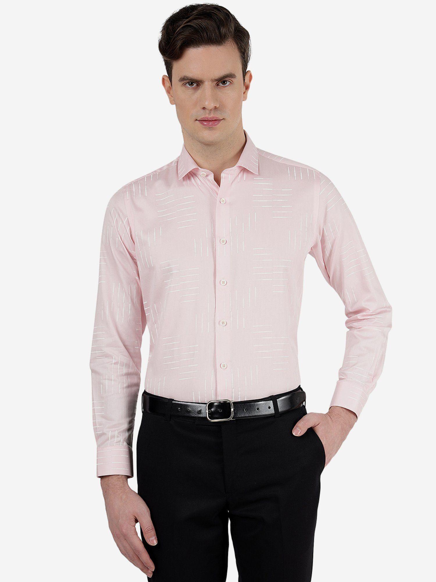mens 100% cotton printed pink slim fit formal shirt