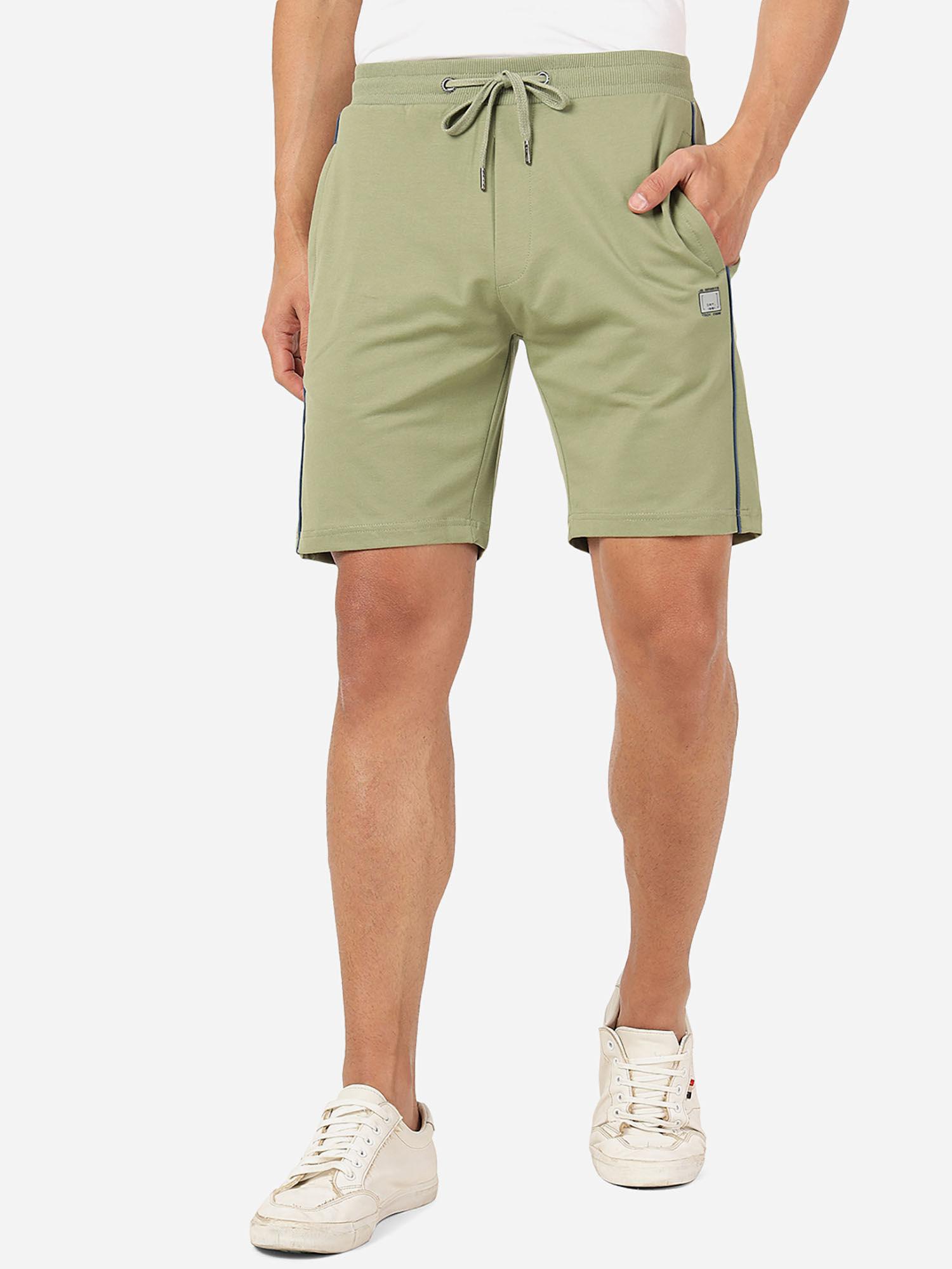 mens 100% cotton solid slim fit shorts olive green