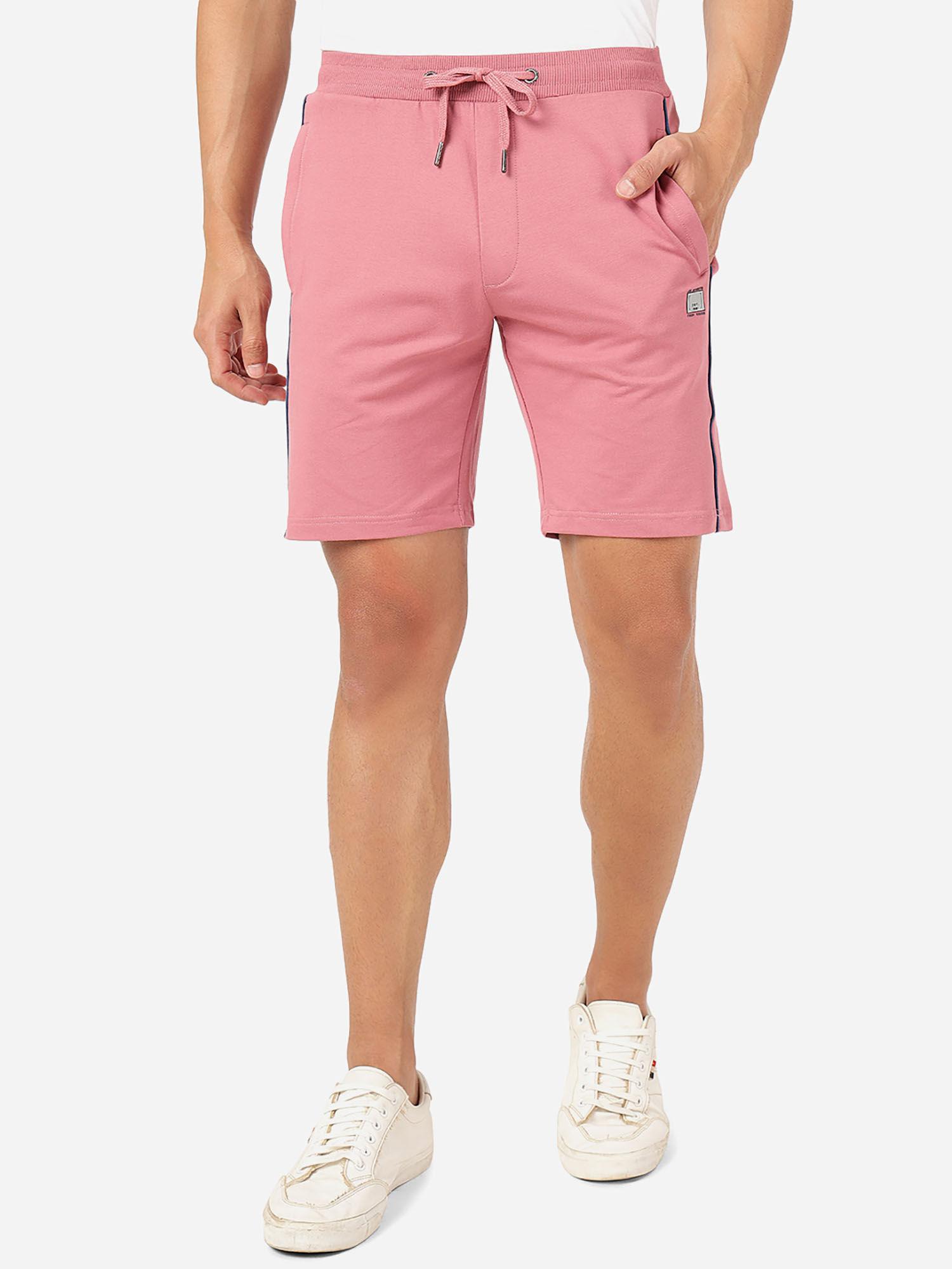 mens 100% cotton solid slim fit shorts pink