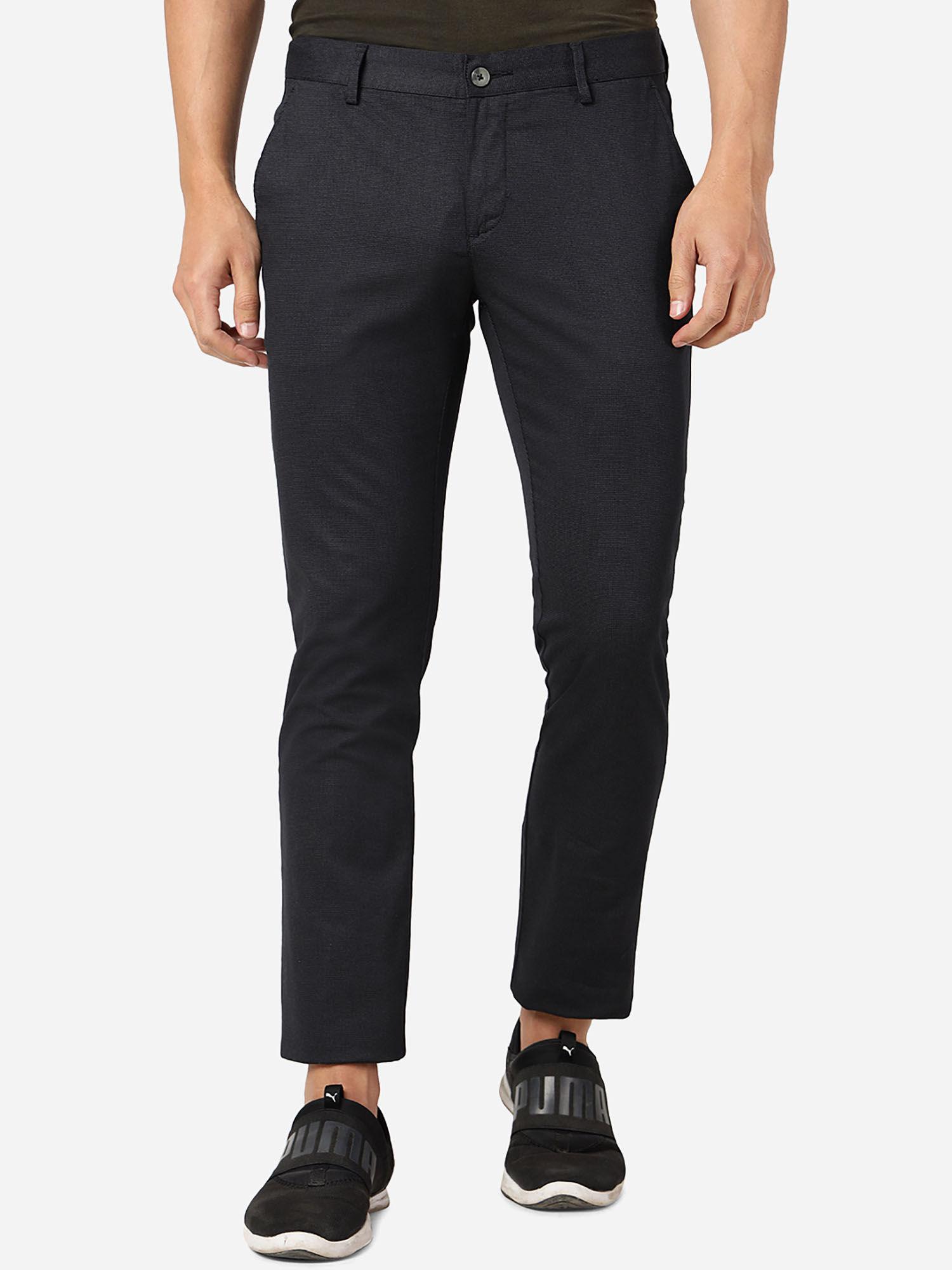 mens 100% cotton solid super slim fit casual trousers black