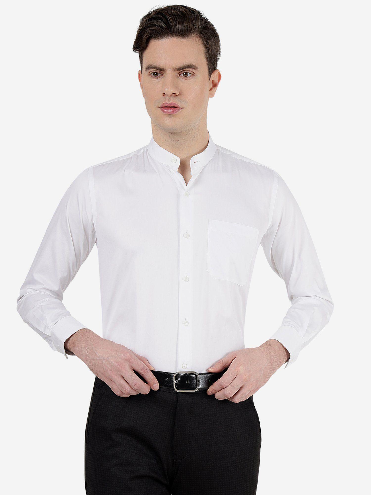 mens 100% cotton solid white slim fit formal shirt