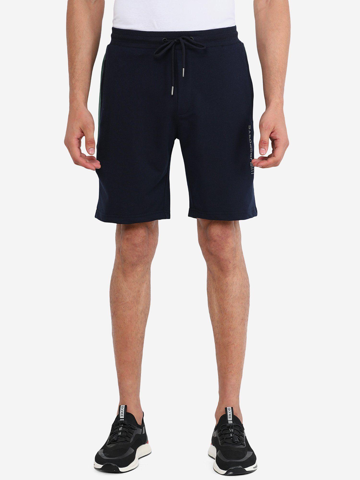 mens 100 % cotton dark blue solid regular fit shorts