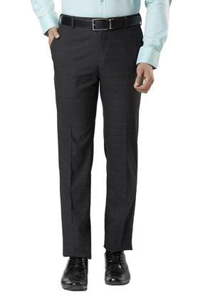 mens 4 pocket checked formal trousers - dark grey