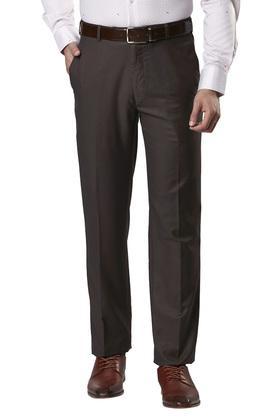 mens 4 pocket solid formal trousers - dark brown