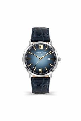 mens 42 mm graduated blue dial genuine leather strap analogue watch - kcwgb2123001mn