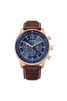 mens 44 mm blue dial leather analog watch - ca4503-18l