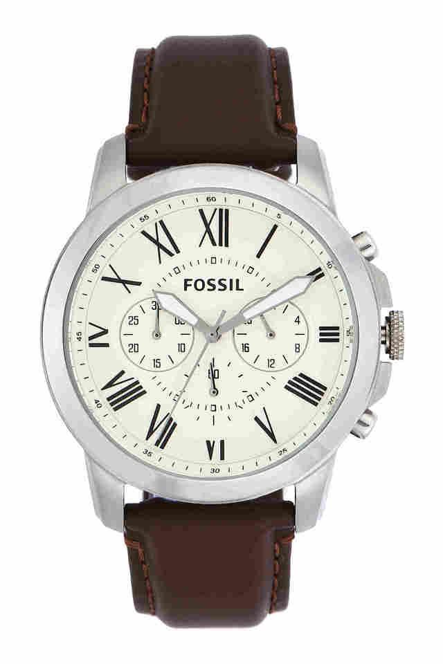 mens 44 mm grant cream dial leather chronograph watch - fs4735