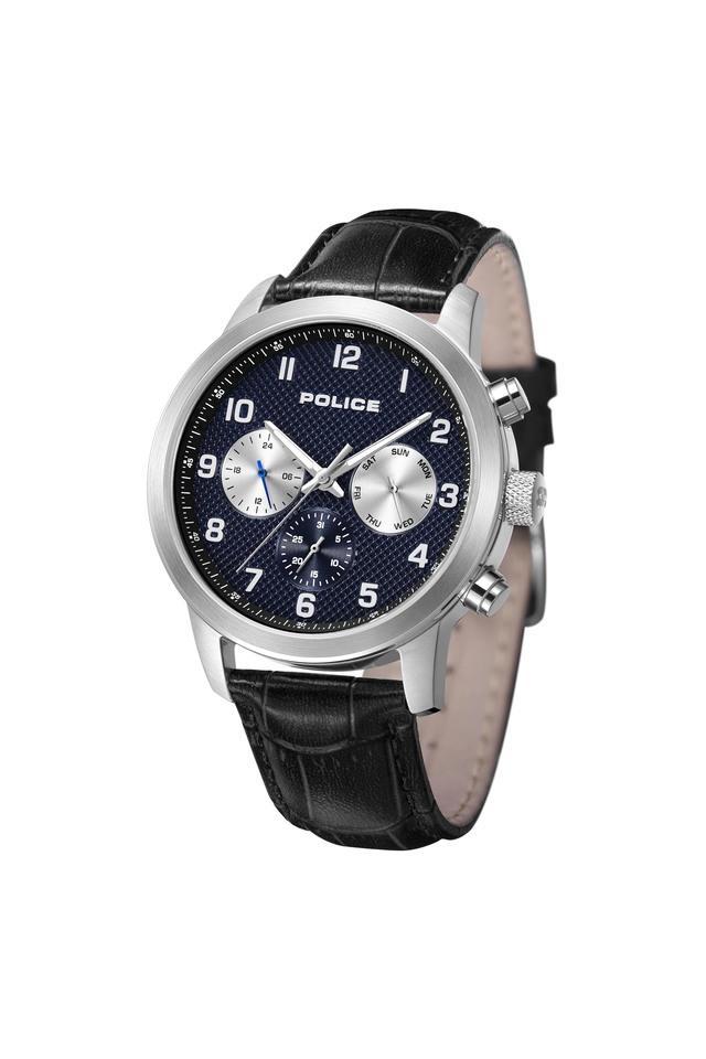 mens 44 mm urban rebel navy dial leather analog watch