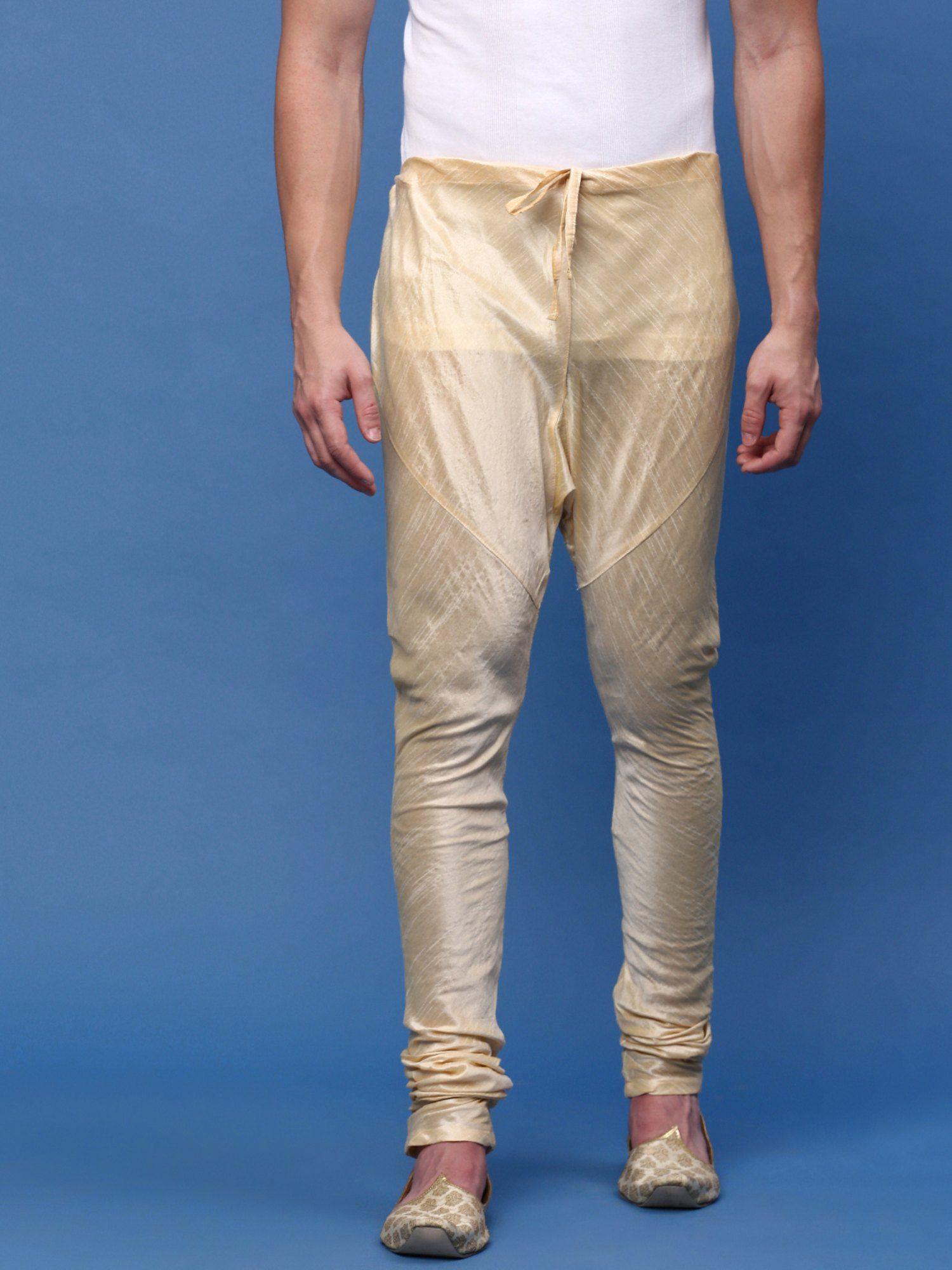 mens art silk churidar pyjamas in solid beige