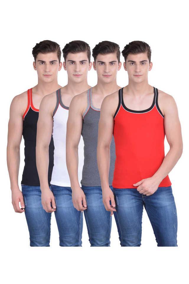 mens assorted pack of 4 cotton gym vest