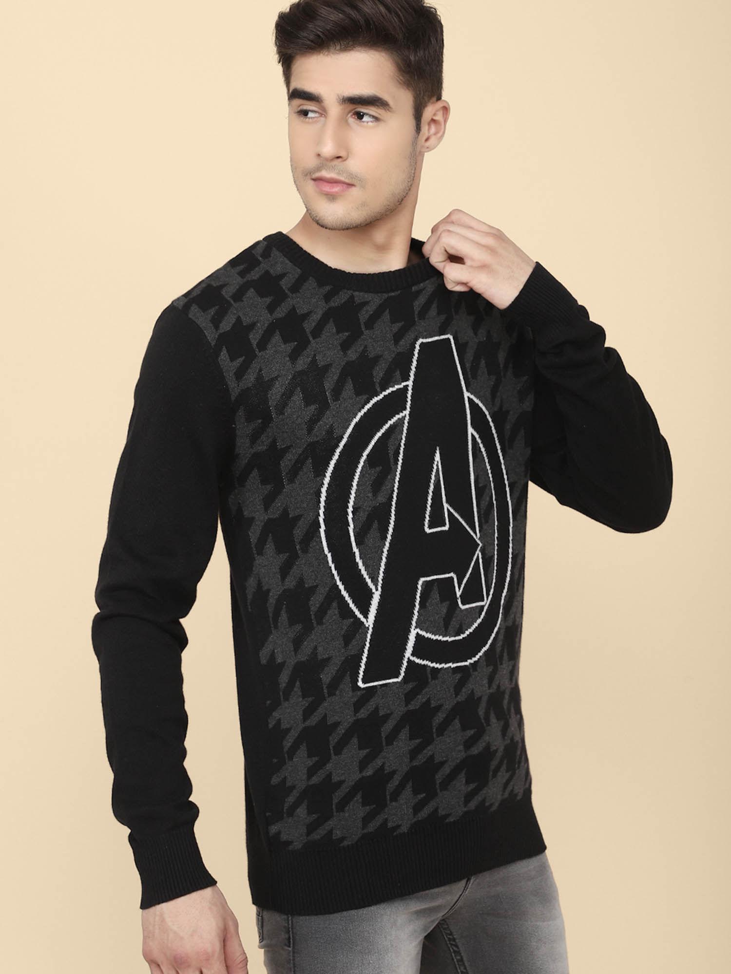 mens avengers printed black sweater