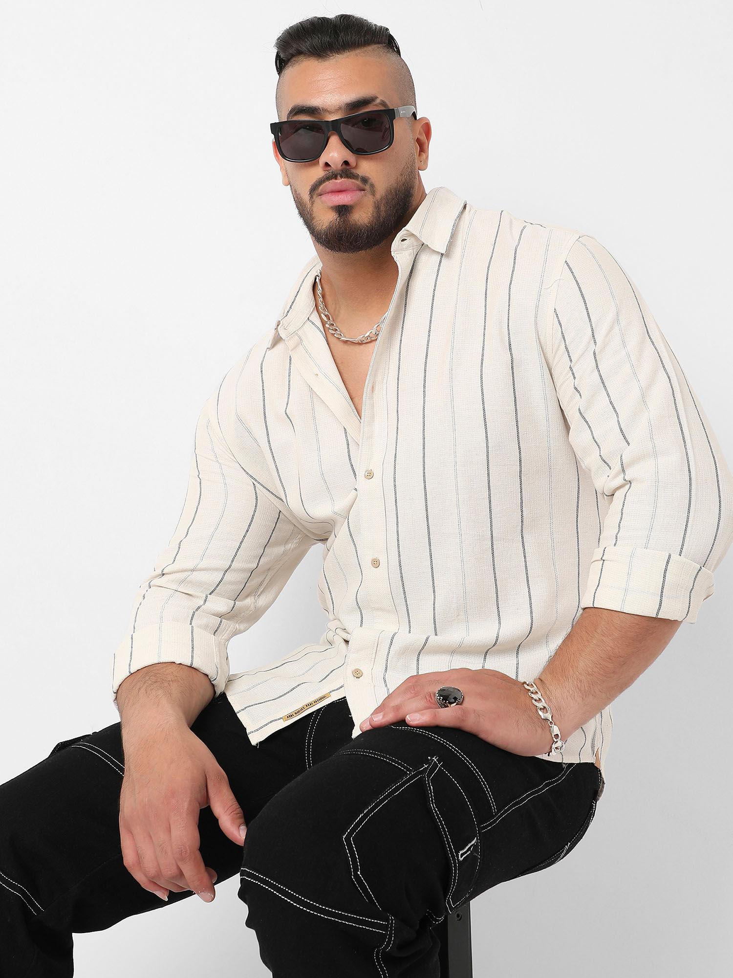 mens beige contrast pinstriped shirt