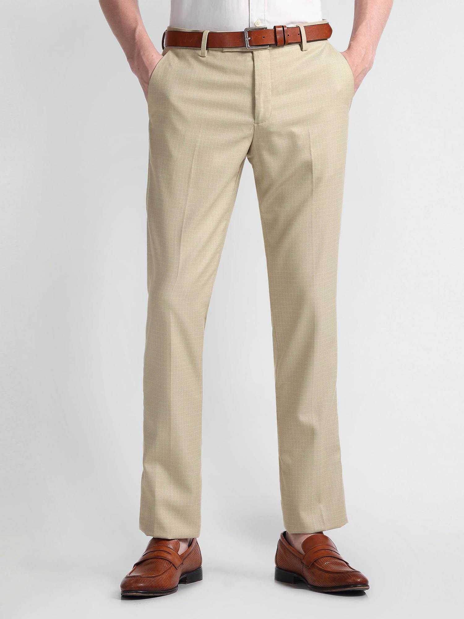 mens beige hudson tailored fit twill formal trousers