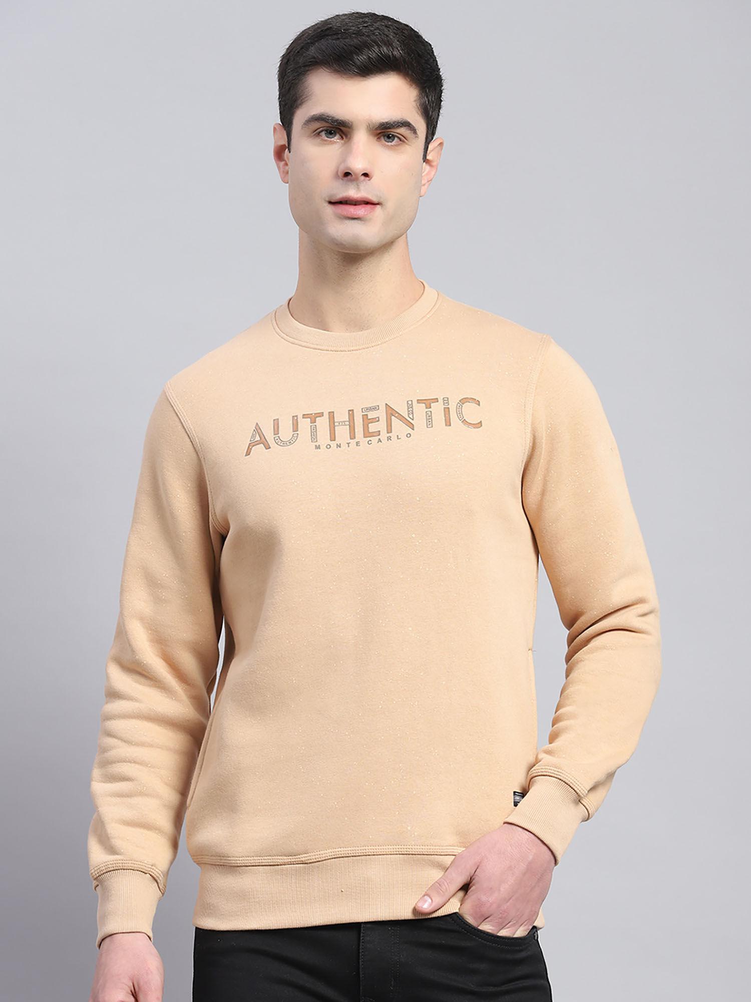 mens beige printed round neck full sleeve casual sweatshirt