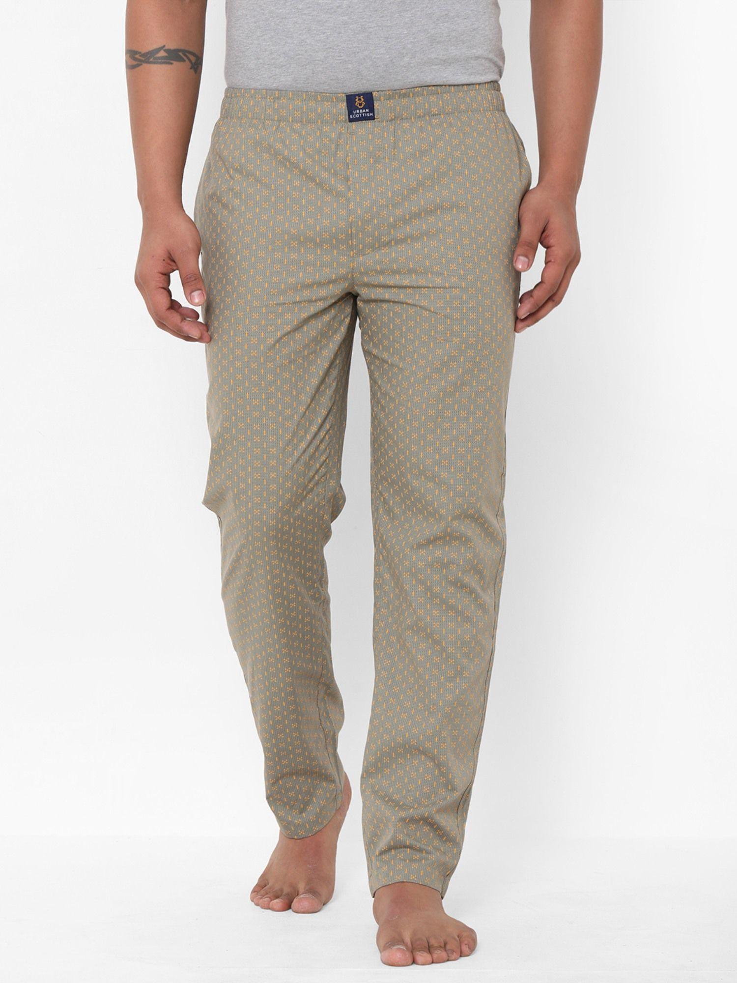 mens beige pure cotton printed lounge pants