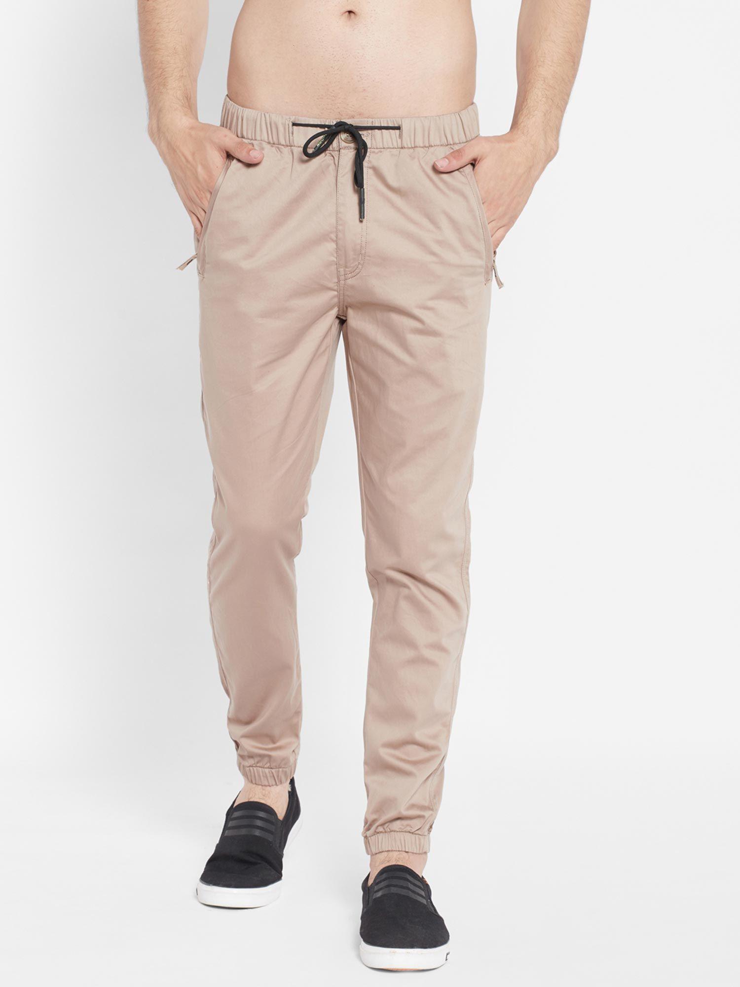 mens beige pure cotton solid joggers