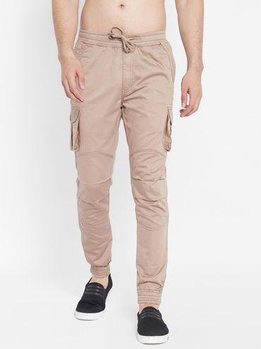 mens beige pure cotton solid joggers