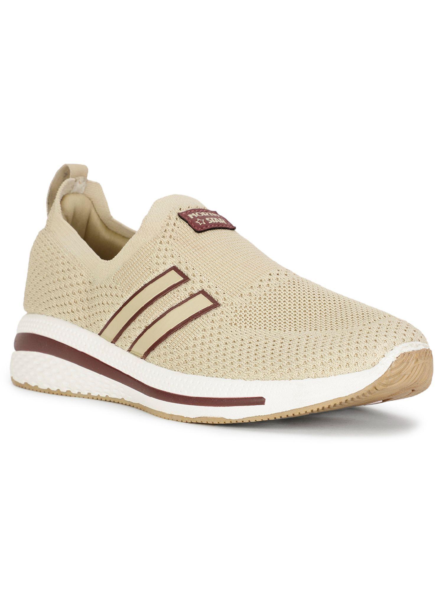 mens beige slip on running shoes