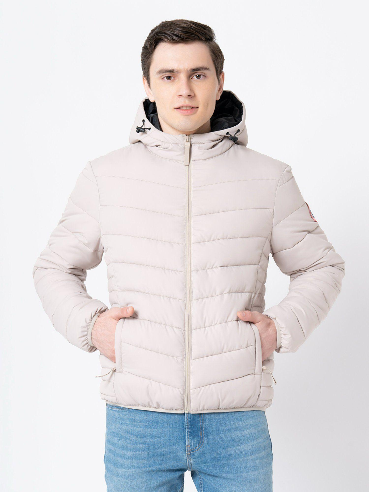 mens beige solid jacket