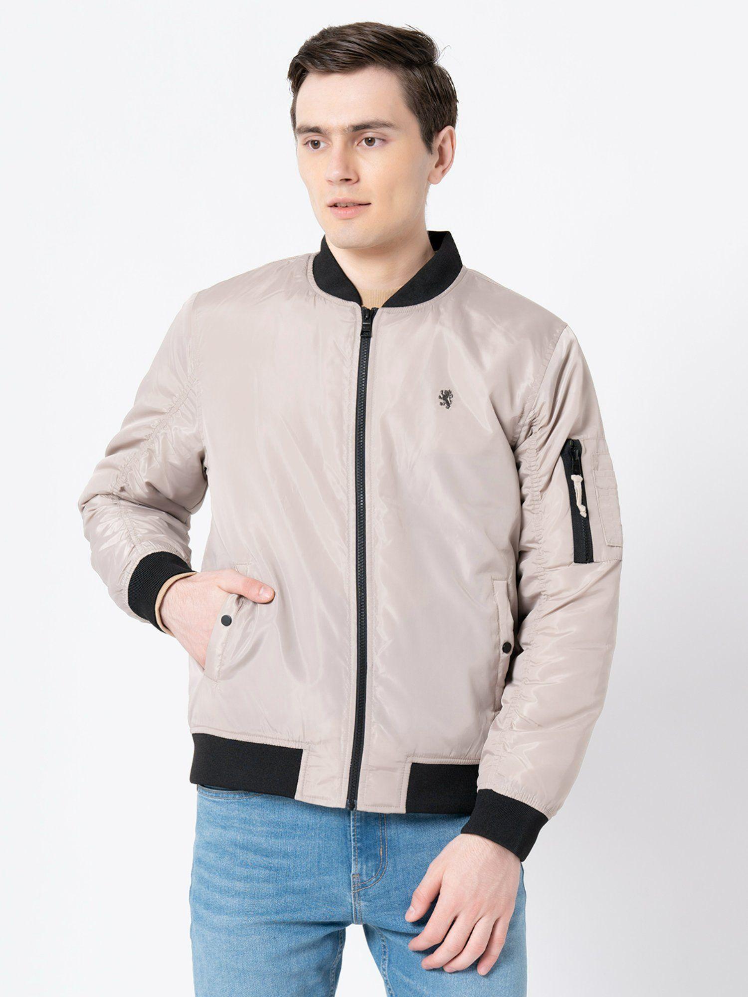 mens beige solid jacket