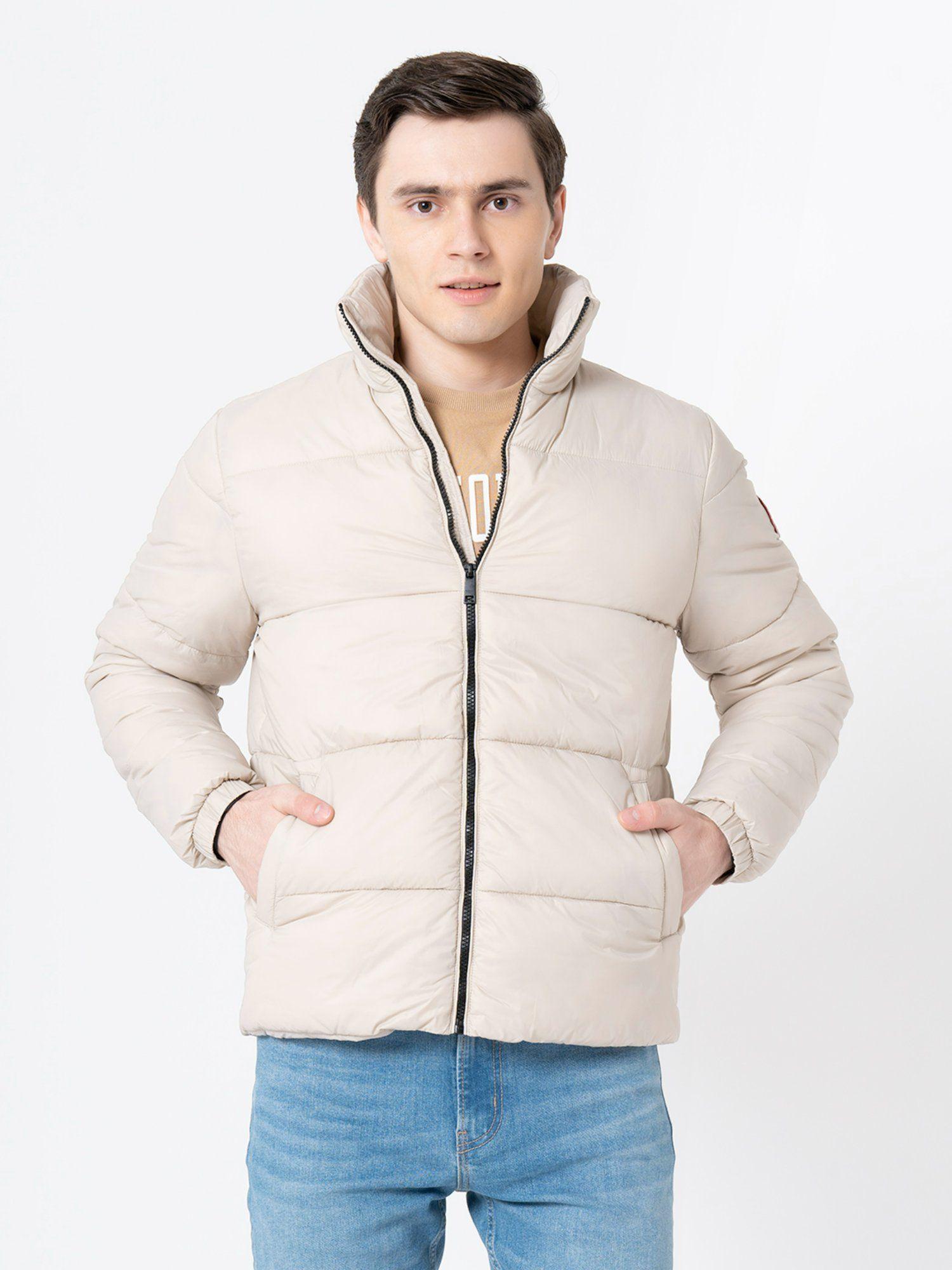 mens beige solid jacket