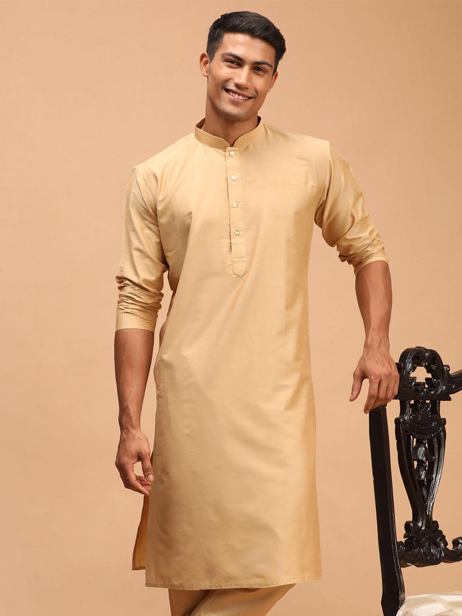 mens beige viscose kurta