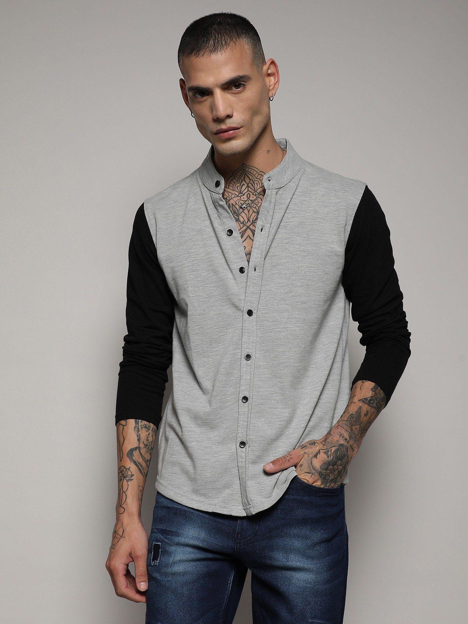 mens black & grey contrast sleeve shirt