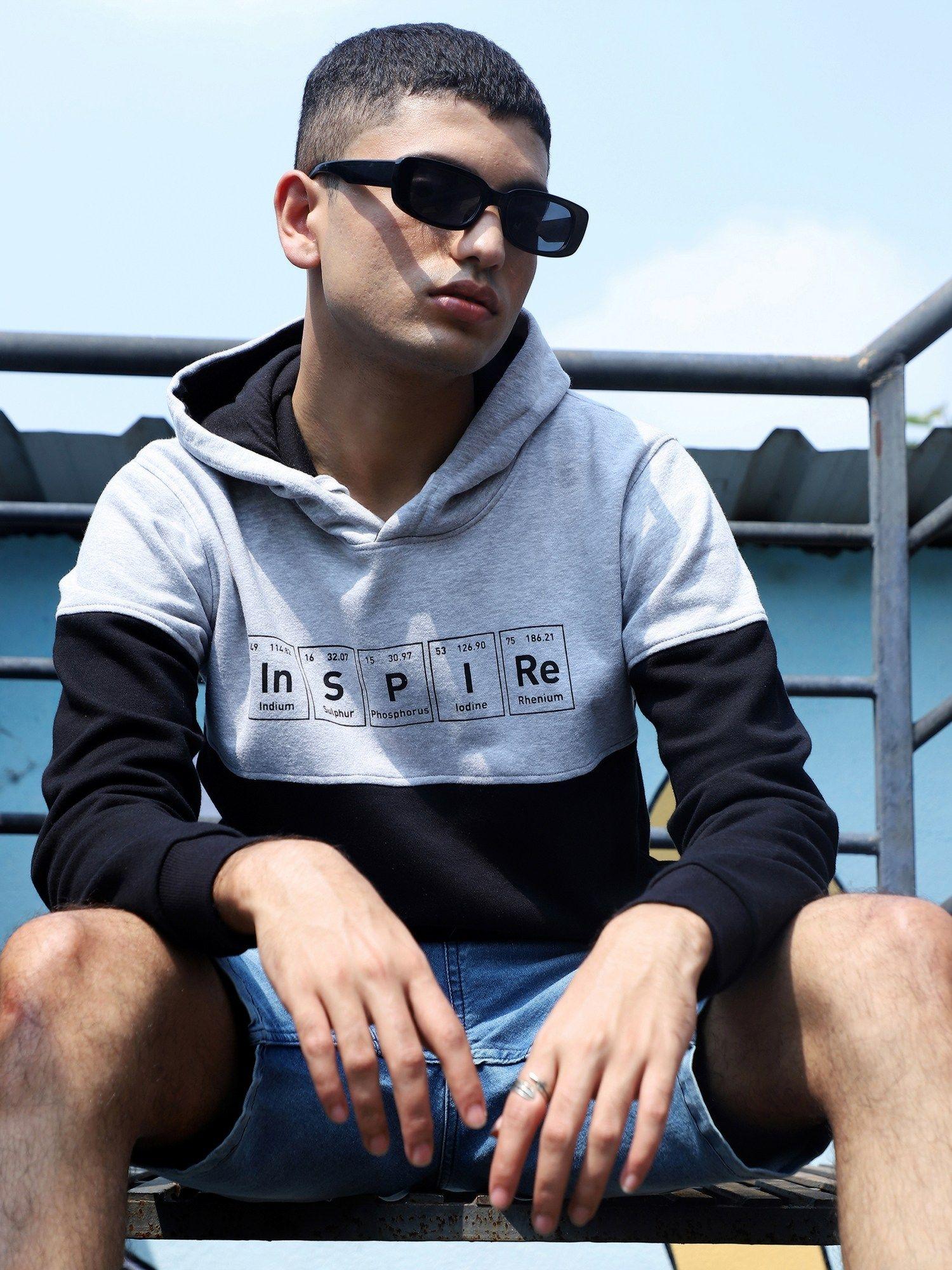 mens black & grey inspire hoodie with kangaroo pocket