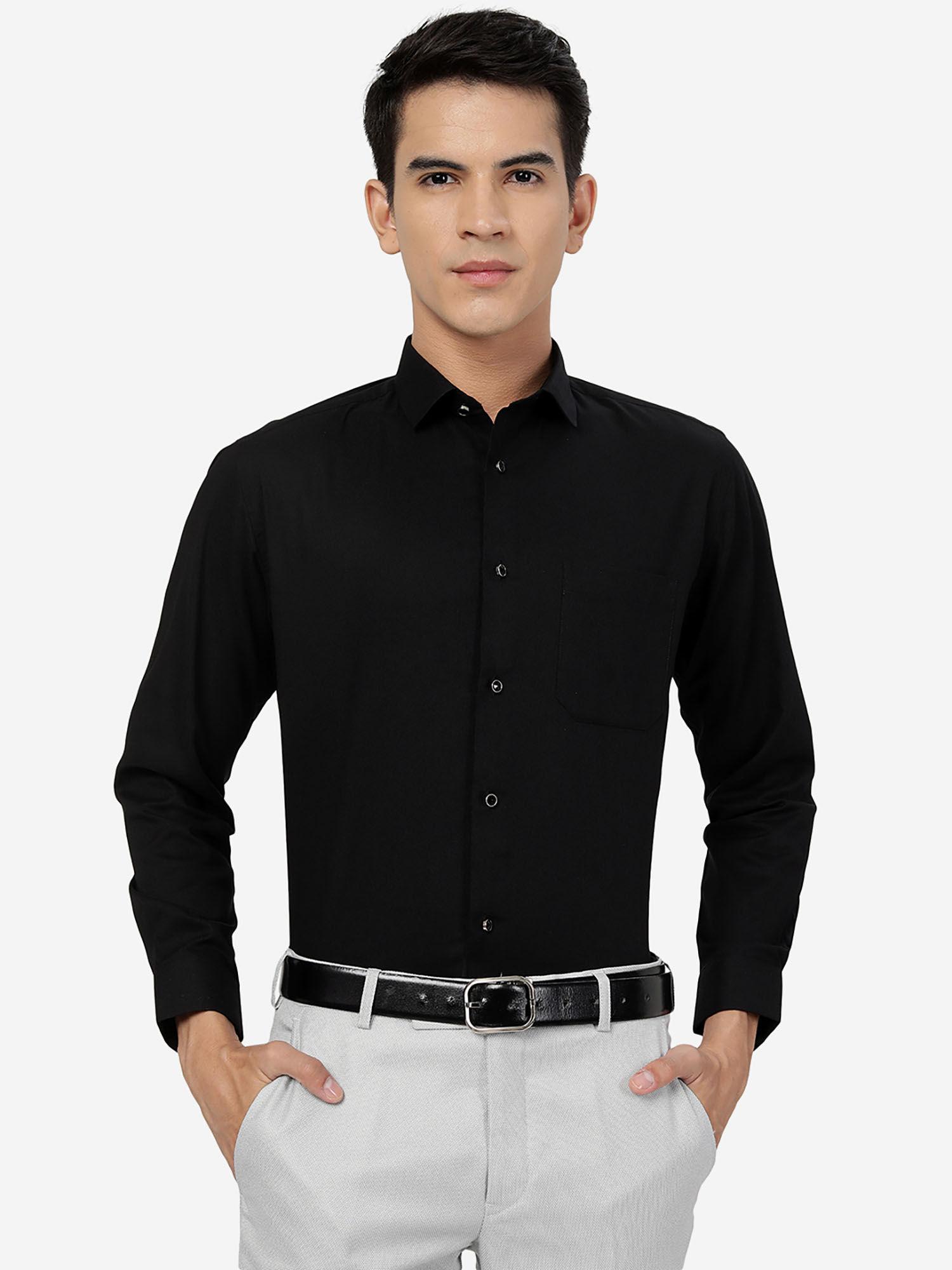 mens black 100% cotton slim fit solid party wear shirt